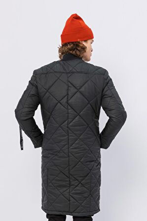 Erkek Regular Fit Kışlık Çok Cepli Çift Yön Fermuarlı Bomber Yaka Uzun Kapitone Şişme Mont