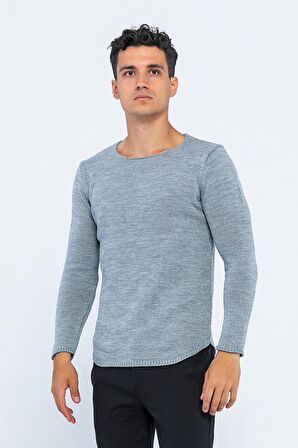 Erkek Regular Fit Düz Renk Bisiklet Yaka Kalın Triko Kazak