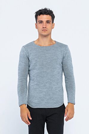 Erkek Regular Fit Düz Renk Bisiklet Yaka Kalın Triko Kazak