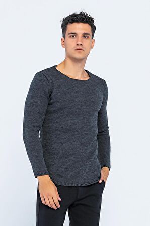 Erkek Regular Fit Düz Renk Bisiklet Yaka Kalın Triko Kazak