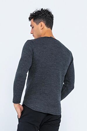 Erkek Regular Fit Düz Renk Bisiklet Yaka Kalın Triko Kazak