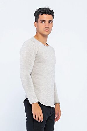 Erkek Regular Fit Düz Renk Bisiklet Yaka Kalın Triko Kazak