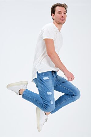 Normal Kesim Erkek Yırtıklı Kot Pantolon