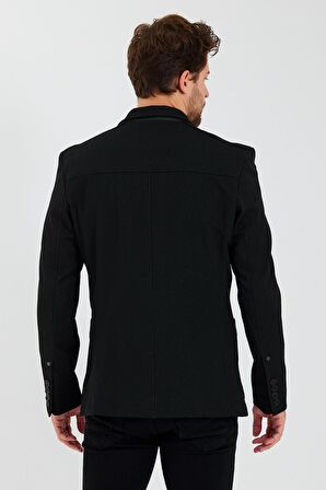 CEKMON Erkek Dik Yaka Fermuarlı Düğmeli Cepli Düz Renk Astarlı Blazer Klasik Ceket