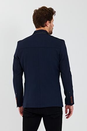CEKMON Erkek Dik Yaka Fermuarlı Düğmeli Cepli Düz Renk Astarlı Blazer Klasik Ceket