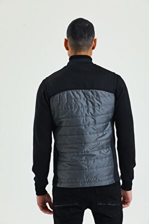 Erkek Regular Fit Bomber Yaka Cepli Kapitone Scuba Kumaş Fermuar Detaylı İnce Yelek