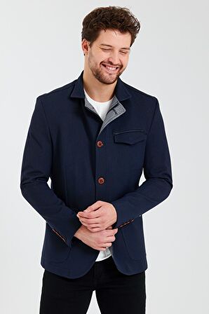 CEKMON Erkek Dik Yaka Fermuarlı Düğmeli Cepli Düz Renk Astarlı Blazer Klasik Ceket