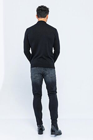 Erkek Slim Fit Düz Renk Balıkçı Yaka Boğazlı Kazak