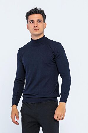 Erkek Slim Fit Düz Renk Balıkçı Yaka Boğazlı Kazak