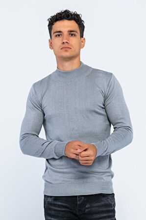 Erkek Slim Fit Düz Renk Balıkçı Yaka Boğazlı Kazak