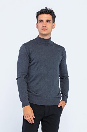 Erkek Slim Fit Düz Renk Balıkçı Yaka Boğazlı Kazak