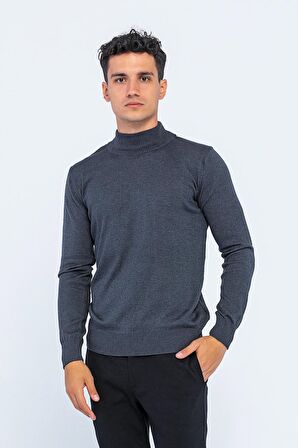 Erkek Slim Fit Düz Renk Balıkçı Yaka Boğazlı Kazak