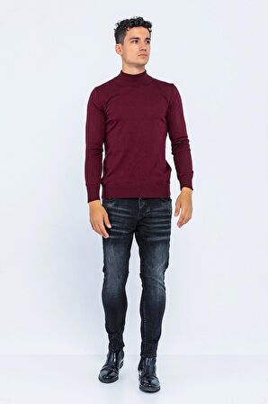 Erkek Slim Fit Düz Renk Balıkçı Yaka Boğazlı Kazak