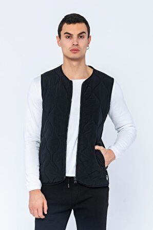 Erkek Regular Fit Bomber Yaka Fermuarlı Çok Cepli Kapitone Spor Yelek