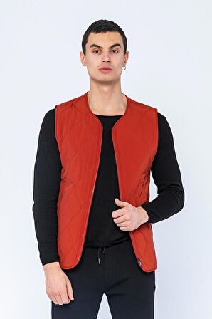 Erkek Regular Fit Bomber Yaka Fermuarlı Çok Cepli Kapitone Spor Yelek