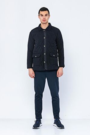 Erkek Regular Fit Düğmeli Çok Cepli Kapitoneli Kışlık Mont