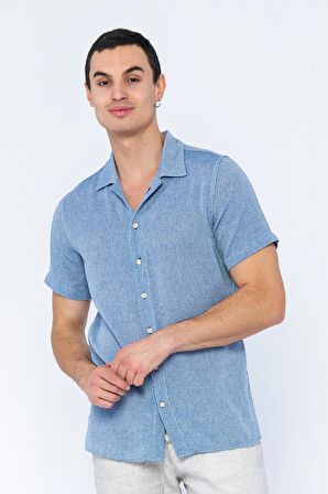 Erkek Regular Fit Düğmeli Kafes Dokuma Kısa Kollu Gömlek 