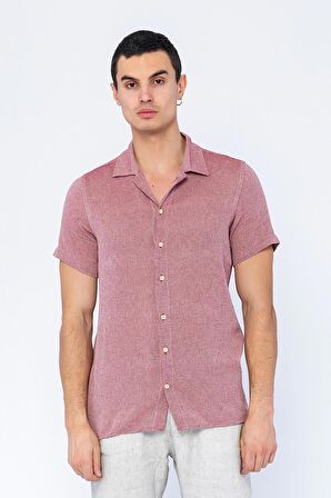 Erkek Regular Fit Düğmeli Kafes Dokuma Kısa Kollu Gömlek 