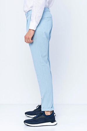 Erkek Çizgili Pileli Düğmeli Fermuarlı Aksesuar Detaylı Bürümcük Kumaş Rahat Pantolon