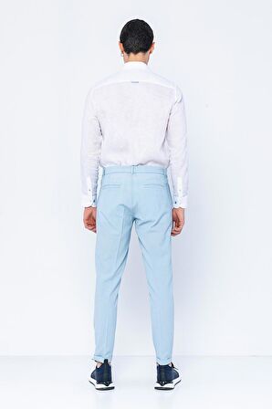 Erkek Çizgili Pileli Düğmeli Fermuarlı Aksesuar Detaylı Bürümcük Kumaş Rahat Pantolon