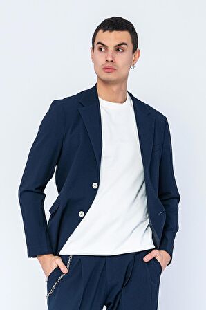 CEKMON Erkek Slim Fit Cepli Düğmeli Bürümcük Kumaş Klasik Ceket