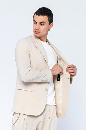 CEKMON Erkek Slim Fit Cepli Düğmeli Bürümcük Kumaş Klasik Ceket
