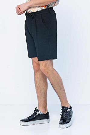 Erkek Relaxed Fit Pileli Bağcıklı Fermuarlı Bürümcük Kumaş Rahat Şort