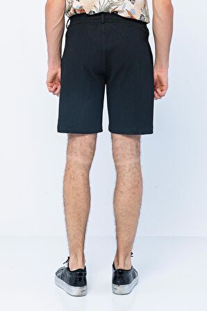 Erkek Relaxed Fit Pileli Bağcıklı Fermuarlı Bürümcük Kumaş Rahat Şort