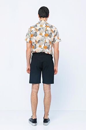 Erkek Relaxed Fit Pileli Bağcıklı Fermuarlı Bürümcük Kumaş Rahat Şort