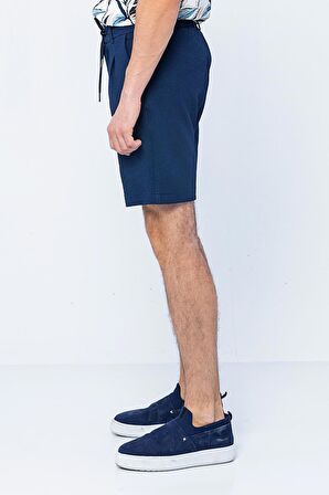 Erkek Relaxed Fit Pileli Bağcıklı Fermuarlı Bürümcük Kumaş Rahat Şort