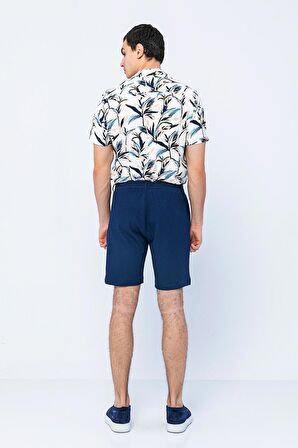 Erkek Relaxed Fit Pileli Bağcıklı Fermuarlı Bürümcük Kumaş Rahat Şort