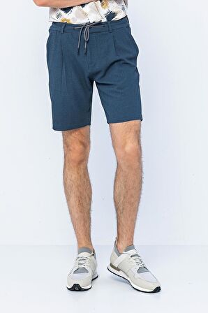 Erkek Relaxed Fit Pileli Bağcıklı Fermuarlı Bürümcük Kumaş Rahat Şort