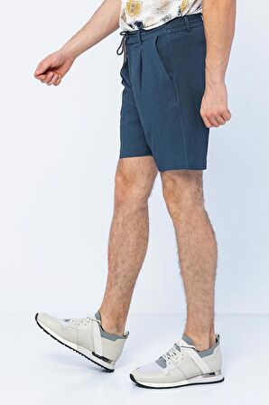 Erkek Relaxed Fit Pileli Bağcıklı Fermuarlı Bürümcük Kumaş Rahat Şort