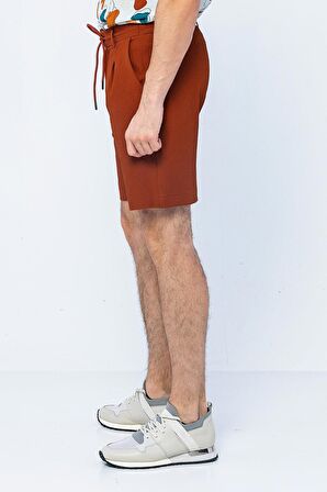 Erkek Relaxed Fit Pileli Bağcıklı Fermuarlı Bürümcük Kumaş Rahat Şort