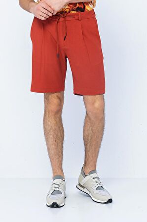 Erkek Relaxed Fit Pileli Bağcıklı Fermuarlı Bürümcük Kumaş Rahat Şort