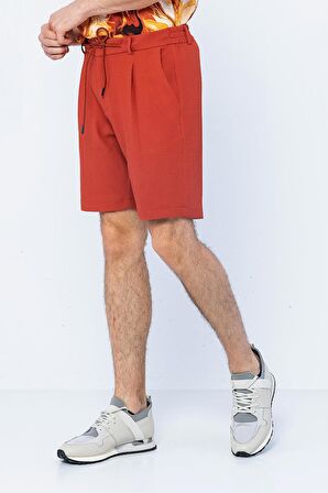 Erkek Relaxed Fit Pileli Bağcıklı Fermuarlı Bürümcük Kumaş Rahat Şort