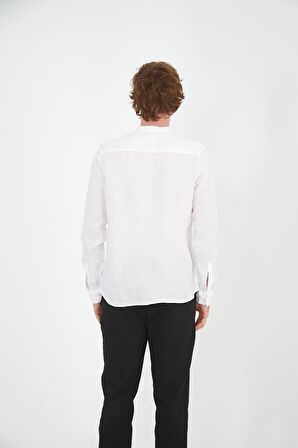 Erkek Regular Fit Hakim Yaka %100 Keten Uzun Kollu Gömlek