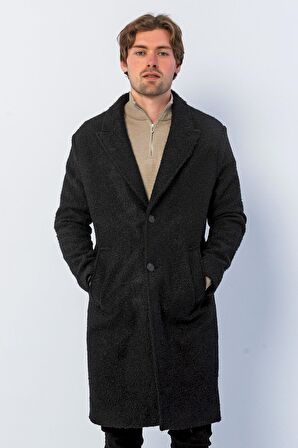 Erkek Regular Fit Düğmeli Cepli Kışlık Astarlı Klasik Uzun Kaşe Kaban