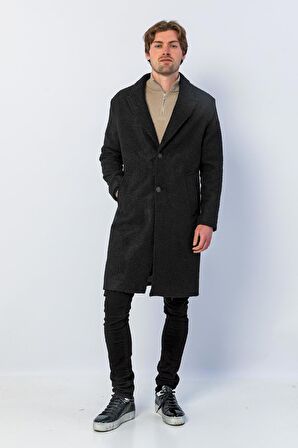 Erkek Regular Fit Düğmeli Cepli Kışlık Astarlı Klasik Uzun Kaşe Kaban