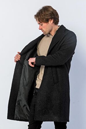 Erkek Regular Fit Düğmeli Cepli Kışlık Astarlı Klasik Uzun Kaşe Kaban