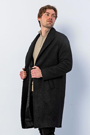 Erkek Regular Fit Düğmeli Cepli Kışlık Astarlı Klasik Uzun Kaşe Kaban