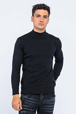 Erkek Slim Fit Düz Renk Balıkçı Yaka Boğazlı Kazak