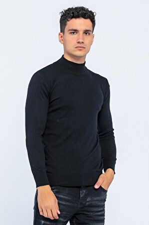 Erkek Slim Fit Düz Renk Balıkçı Yaka Boğazlı Kazak