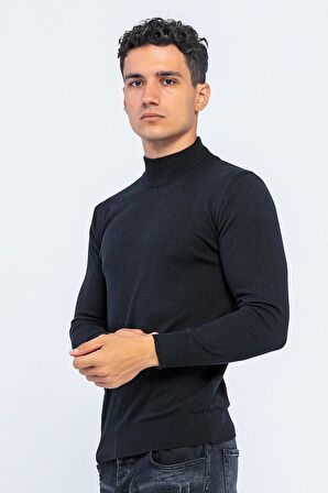 Erkek Slim Fit Düz Renk Balıkçı Yaka Boğazlı Kazak