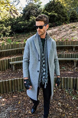 Erkek Regular Fit Düğmeli Cepli Kışlık Astarlı Klasik Uzun Kaşe Kaban