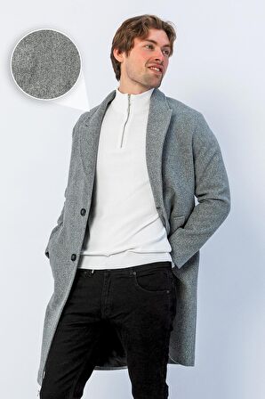 Erkek Regular Fit Düğmeli Cepli Kışlık Astarlı Klasik Uzun Kaşe Kaban