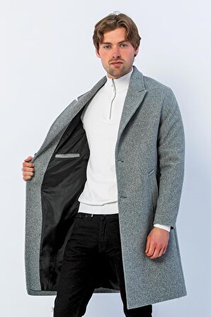 Erkek Regular Fit Düğmeli Cepli Kışlık Astarlı Klasik Uzun Kaşe Kaban