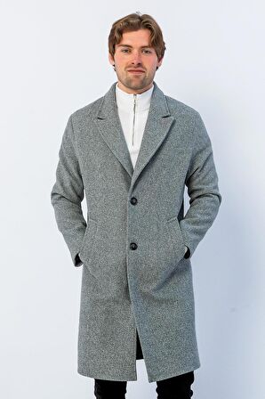 Erkek Regular Fit Düğmeli Cepli Kışlık Astarlı Klasik Uzun Kaşe Kaban