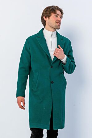 Erkek Regular Fit Düğmeli Cepli Kışlık Astarlı Klasik Uzun Kaşe Kaban