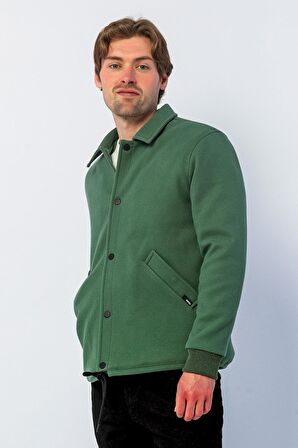 Erkek Regular Fit Çıt Çıtlı Gömlek Yaka Cepli Kışlık Astarlı Kaşe Mont
